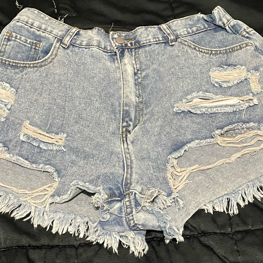 SHEIN Light Blue Distressed Jean Shorts